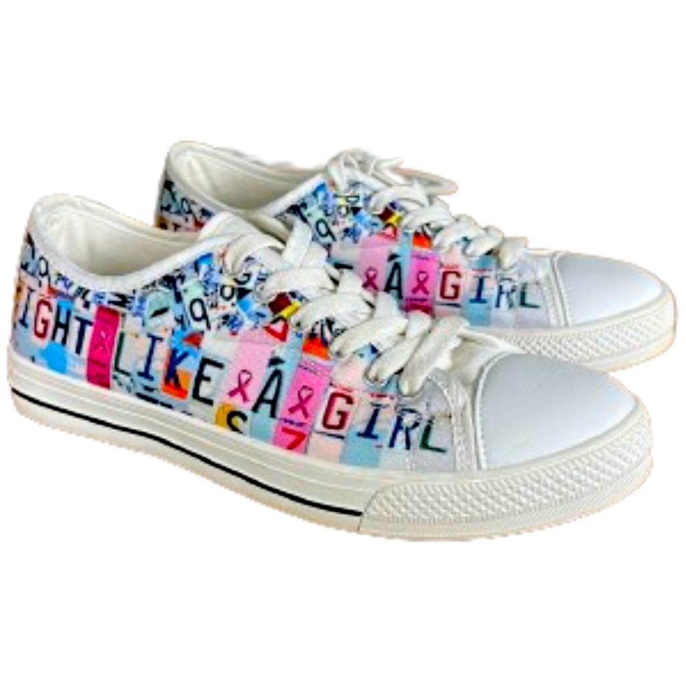 Fight like a girl Breast cancer low top size 8 sneakers handmade